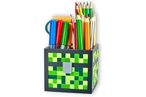 Kajawis Organizer na kredki, organizer na biurko dla dzieci, styl Minecraft, ECO pojemnik na długopisy (zielony)