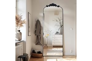 LunaMirror Filigree Espejo de pie de 162 x 52 cm, espejo de cuerpo entero, vintage, Sierlijke Gesneden Applicatie Retro Home Decor Espejo de pared voor Woonkamer Slaapkamer Hal Entree, negro