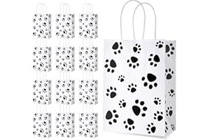 Blulu 20 Pieces Puppy Dog Paw Print Treat Bags with Paper Twist Handles, Paper Paw Print Goodie Bags Dog Gift Bags Cat Treat Bags for Pet Treat Party Favor, 6.3 x 3.1 x 8.6 Inch