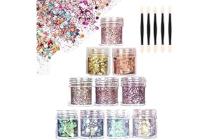 VOMONO Face Glitter Chunky Glitter Bodies Cosmetic Hexagons Glitter Paillette Sparkling Decoration Glitter Hair and Nails 10 Boxes Set for Festival Christmas - 5 Free Brush Included