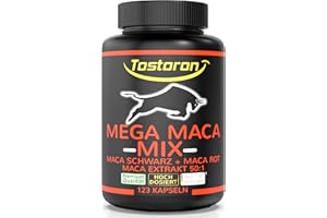 ‎TOSTORON Tostoron, dein Antrieb! MEGA MACA MIX - 123 Kapseln - hol dir den TOSTORON HAMMER direkt nach Hause! Mit Maca schwarz + Maca rot + Maca Extrakt 50:1 | Plus Vitamin B5, Selen, Zink - 1 Dose (1x101,5g)