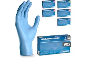 90x ARNOMED® Guantes nitrilo talla XXL Azul, Guantes desechables quirurgicos y laboratorio, Luvas nitrilo descartaveis sin polvo y látex, Manoplas nitrilo en XS, S, M, L, XL, XXL