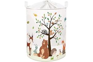 Clastyle Ceste Biancheria Bambini Animale Foresta Cestino Giocattoli Vestiti Albero per Ragazzo Ragazza Cestino Portaoggetti per Bagno Cameretta Bucato, Orso Cervo Volpe, 40 * 50 cm