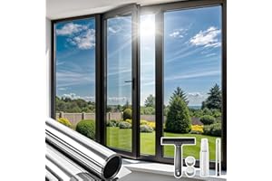 Qualsen Pellicola Specchio Oscurante per Finestre Pellicola per Vetri Finestre Controllo del Calore Anti-UV Prospettiva Pellicola Finestra Privacy Adatta per Casa Ufficio（Argento-argento, 30x200cm）