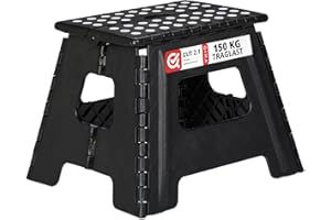 relaxdays Sgabello Pieghevole L, Trasportabile, da Bagno o Campeggio, Bambini, Fino a 120 kg, Plastica, H 32,5 cm, Nero, H 30 cm