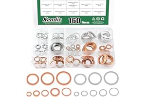 Keadic Lot de 160 bouchons de vidange d'huile de 16 tailles, ensemble de joints plats en cuivre et aluminium pour piste et moto, M6 M8 M10 M12 M14 M16 M18 M20