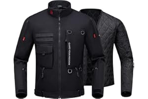RIDEIRON Chaqueta de Moto Hombre Invierno con Hombreras y Coderas CE, Forro Extraíble, Protección Cortavientos para Motocicleta Negro