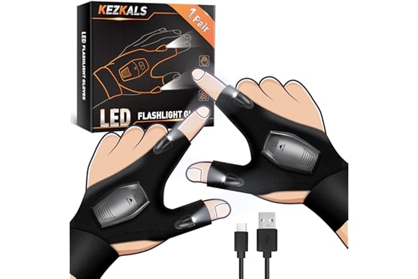 KEZKALS Idee Cadeau Fete des Peres, Rechargeable Pêche Gants LED Lumières étanches, Idee Cadeau Homme Papa Fete des Peres Anniversaire Homme Original