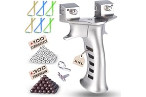 ‎ZETTERRANK Zetterrank XXL Steinschleuder für Herren,Schwere Zwille für Erwachsene,Vollmetall Groß Schleuder,Outdoor Slingshot Set mit 6 Ersatzgummi+300 Tonkugeln+100 Stahlkugeln.