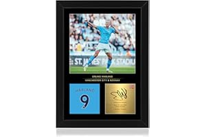 Win FC Erling Haaland Signiertes A4 gerahmtes Foto – Reproduzierte digitale Signatur – Geschenk für Manchester City Fans