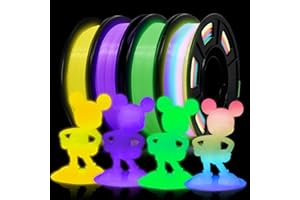 EONO Set di 4 filamenti PLA luminosi da 1,75 mm, 250 g, per stampante 3D, brillano al buio, nei colori giallo, viola, verde, bianco fino a colori dell’arcobaleno