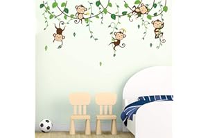 decalmile Adesivi Murali Animali della Giungla Scimmia Adesivi da Parete Scimmia Giungla Bambini Decorazione Murale Asilo Nido Camera da Letto Soggiorno