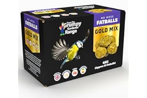 Grumpy Gardener Fat Balls - Gold Mix Wild Bird Fat Balls, Suet Balls Enriched with Beef Tallow, Hearts, Peanuts, Sunflower, Essential Bird Seed Blend, Suet Fatballs (50 pack, 4kg)