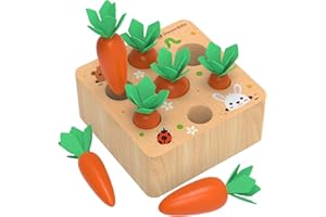 KMTJT Montessori Toys for 1 2 3 Year Old Toddlers, Carrot Harvest Game Wooden Toy for Age 12 18 Months Baby Boys Girls, Educational Learning Shape Sorting Matching Gifts for Babies 1-3