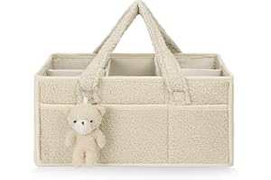 HAGOT Babyblöjcaddy Organisör, Blöjorganisör, Plysch Babyblöjcaddy med Fack & Handtag, Vit, Uppdaterad Version