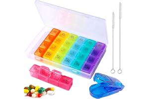 BDSHUNBF Organizer na pigułki, 7 dni, 4 razy dziennie, z przecinakiem na pigułki, tygodniowe pudełko na pigułki, 7 dni, przenośny podróżny organizer na tabletki, pudełko do przechowywania leków, organizer na tablet z pyłoszczelnym pojemnikiem