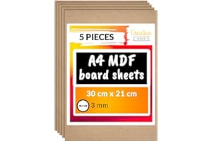 Creative Deco 5 x A4 MDF Board Sheet | 300 x 210 x 3mm Wood | Wooden Blank for Drawing, Home Decor, Art and Craft, Painting, DIY Projects, Laser Cutter, CNC Cutting, Scroll Saw, Stenciling Pyrography