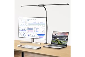 Woputne Desk lamp with Clamp, Super Wide & Bright, 5 Color Modes X 10 Brightness Levels, 960LM(160 Pcs Lamp Beads), 12W Computer Monitor Flexible Table Light, Desk Light for Office,Study, Crafts, Draw