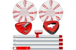FATMASS 2 Pack 40% Deep Cleaning Spin Mop Heads Replacement Compatible with Vileda Turbo Mop System, Upgraded Scrub Brush and 1 Mop Base,1 Mop Handle Combo Set, Red Microfiber Mop Replace Head Refills