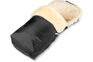 Fellhof 109403 Lammfell-Fußsack Garmisch, Oeko-TEX® Zertifiziert, 45x97 cm, Wind- und wasserdicht, Rückenteil abzipbar, waschbar bis 30° C (schwarz)