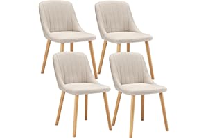 Goeurvant Dining Chairs Set of 4 Polyester Chairs for Living Room with Wood Legs Upholstered Kitchen Chair, Beige