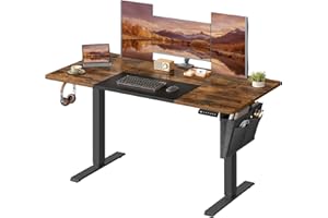 ‎SONGMICS SONGMICS Biurko z elektryczną regulacją wysokości, 140 x 60 x (72-120) cm, płynna regulacja, dzielony blat, 4-stopniowa regulacja wysokości, Brąz vintage/Czarny podstawowy LSD016X01