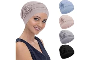 Nadiaen 4-Piece Chemo Headwear Set - Cotton Beanie Hats for Women with Flower Design, for Hair Loss