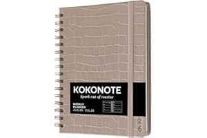Kokonote Agenda Scolaire 2025 2026 Semainier Caiman Gray | Agenda Étudiant 2025 2026, Format A5 avec Spirale, Weekly Planner