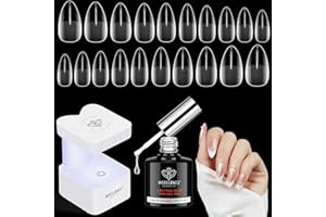 Modelones Capsule Americaine Ongle, 500Pcs Faux Ongles, 4 In1 Colle Faux Ongles ,Lampe Uv Ongles Gel, Ongle Gel Kit Complet, Gummy Base Pose Americaine, Kit Ongle, Capsule Americaine Ongle Amande