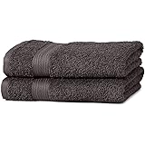 Amazon Basics Handtuch-Set, ausbleichsicher, 2 Handtücher, Schwarz, 100% Baumwolle 500g/m²
