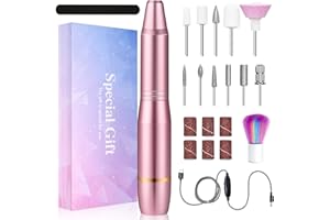 FOLAI Torno para Uñas, Lima de Uñas Profesionales con Set de 11 Tipos de Brocas de Pulido Pedicura, Lima Electrica Uñas de Vlocidad Ajustable para Manicura Pedicura(Rosa)…