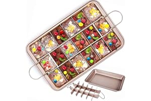 FOGARI Brownie Moule à gâteau anti-adhésif avec 18 séparateurs - Moule à gâteau au chocolat - Moule à gâteau pour la cuisson, la mousse, le pain, les biscuits, la pizza - Carré (30,98 x 20,06 cm)