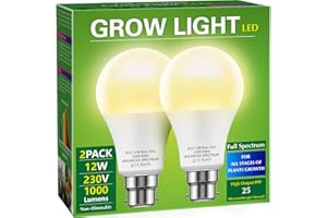 Briignite Grow Light Bulb, LED Grow Light A19 Bulb, Full Spectrum Grow Light for Indoor Plants, Plant Light Bulbs B22 Base, 12W Grow Lights for Indoor Plants, Seed Starting, 2Pack