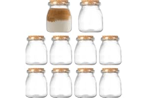 FANGEHONG 10 Pcs Tarros de Vidrio 200ml, Botellas de Vidrio con Tapón de Corcho, Botes de Conservas de Cristal, Frascos de Vidrio Vasos Yogurtera con Tapa Hermética, Tarros de Conservación para Especias Pudín