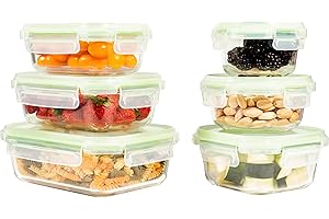 Home Fleek Recipientes de cristal para alimentos Hermeticos Con Tapa - Tapers Para Comida Hermetico, Ahorro De Espacio Recipientes Para Alimentos Para Microondas, Horno Y Congelador (Pack 6, Verde)