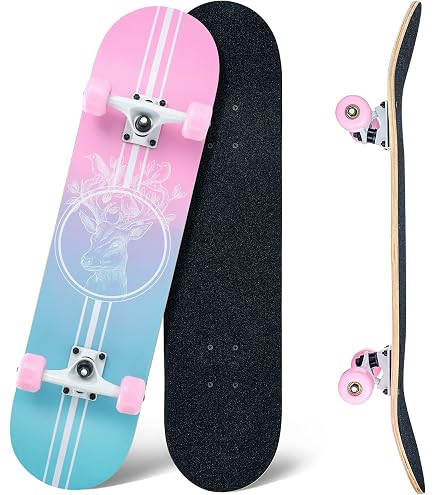 CLYCTIP Skateboard complet de 55,9 cm avec roues clignotantes colorées et roulements ABEC-11 pour enfants, garçons, filles, débutants (violet
