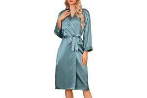 Sopesil Women's Satin Dressing Gowns Long Ladies Kimono Morning Robes Bridal Soft Wedding Party Sleepwear V-Neck
