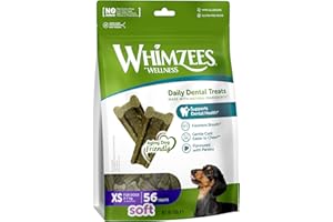 WHIMZEES Soft, gryzaki dentystyczne o miękkszej strukturze dla bardzo małych psów, rozmiar XS, 56 sztuk, delikatna pielęgnacja zębów, odpowiednie dla seniorów, bez dodatku cukru, bezzbożowe