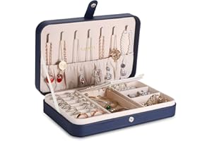 LANDICI Jewellery Box Small Jewellery Organiser for Women Girls, PU Leather Travel Jewellery Storage Case, Portable Jewellery Holder for Ring Earrings Necklace Bracelet,Jewellery Gift Box,Navy blue