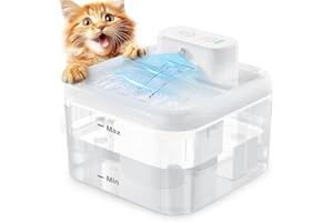 CAWJUG Cat Water Fountain for Drinking, 2 L Cordless Cats Fountain with Motion Sensor, Super Silent Water Fountain Cat Bowl, Pet Water Fountain with 3 Working Modes