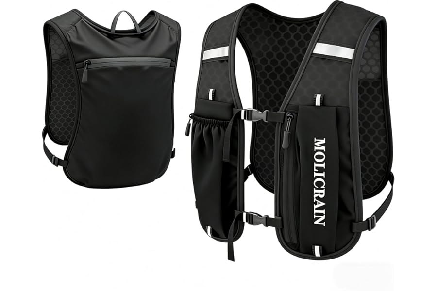 MOLICRAIN Running Hydration Vest Backpack, Lightweight & Breathable Running Vest Phone Holder for Women Men, 5L Hydration Pack for TrailRunning Hiking Cycling Marathon