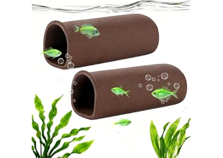 LIULINY 2 st keramisk gömställe, 11 x 4 cm fiskgömställe, lera Zisha Fiskgrotta, kattfiskgrotta, för - Amazon Deal & Rabatt