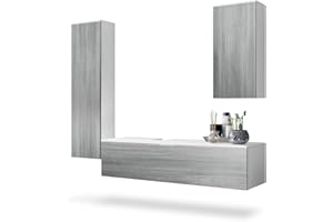 Vladon Set di mobili da bagno Armadio Beach, struttura in bianco opaco/frontali in antracite avola