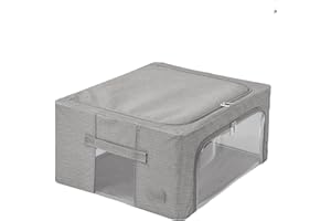 Periea ‘Beau’ Folding Collapsible Stackable Fabric Home Storage Boxes with Steel Frames (Grey Denim Effect, Medium)