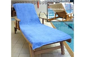 Bana Kuru Chlorine & Sun Resistant Sun Lounger Towel - Full length, 70cm Wide + 30cm Flap 400gsm - Med Blue