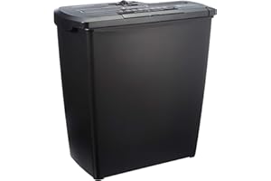 Amazon Basics 7-8 Sheet Strip Cut Paper, Credit Card, CD & DVD Shredder with Bin for Business & Home Office Use with Paper Reverse Function, Black