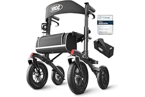 VOCIC Deambulateur 4 roues pliable leger pour personnes âgées,Deambulateur avec assise et panier,Déambulateur en aluminium réglable en hauteur pour l'extérieur et les voyages,Noir (Garantie 5 ans)