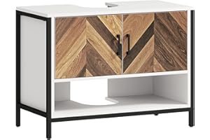 HOMCOM Mueble bajo Lavabo Mueble de Lavabo con Pie Mueble de Baño con 2 Puertas Patrón en Espiga y Compartimento Abierto para Lavabo con Pedestal o con Pie 80x40x60 cm Crema y Nogal