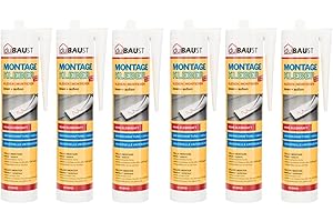 dubaust HMK24 Lot de 6 cartouches de colle de montage extrêmement forte et universelle pour toutes les surfaces intérieures et extérieures 455 g Blanc