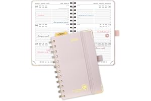 POPRUN Agenda Settimanale 2026 Piccola Spirale 16 x 10,5 cm, Copertina Rigida, Agenda 2026 Tascabile con Angolo di Protezione in Oro, Carta Spessa da 100 GSM, Rosa Chiaro